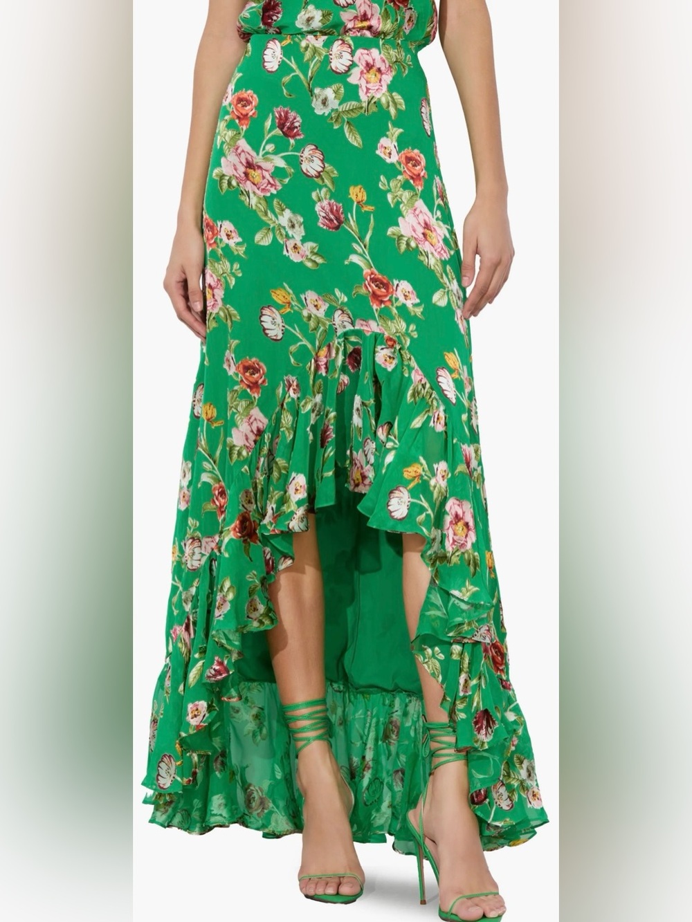NWT Alice + Olivia Soraya Hamptons Floral Silk High-Low Maxi Skirt 4 Party